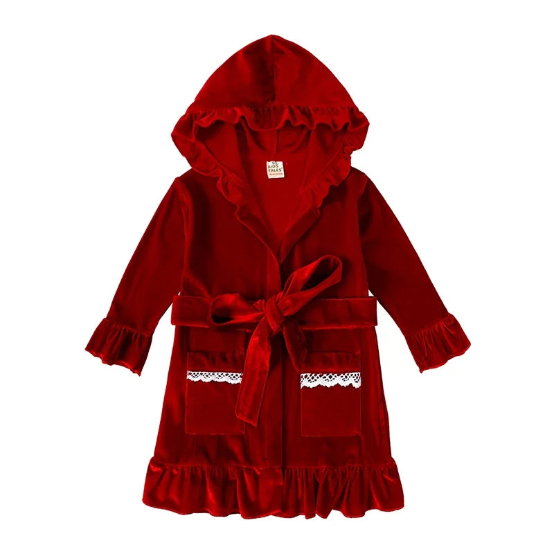 Kids Velvet Christmas Robe Pajamas – Family Matching Winter Sleepwear