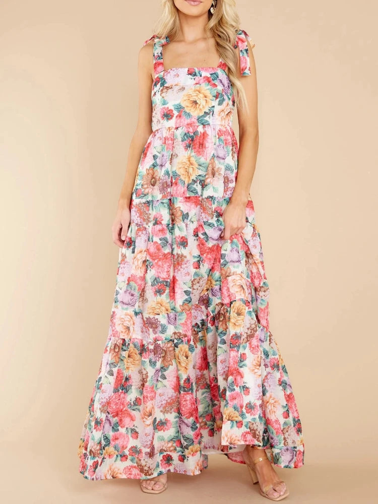 One Shoulder Maxi Dress - Elegant Printed Backless Party Dress