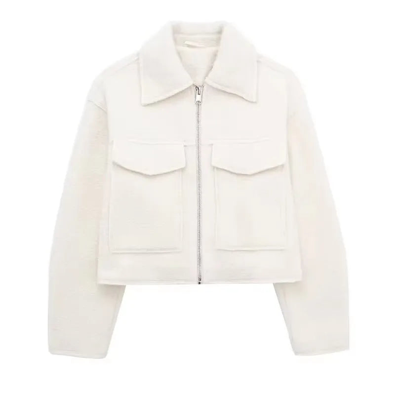 White jacket with layered design on a white background