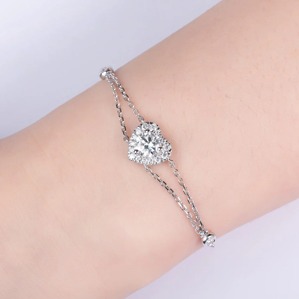 1ct Moissanite Heart Bracelet - 925 Sterling Silver Adjustable