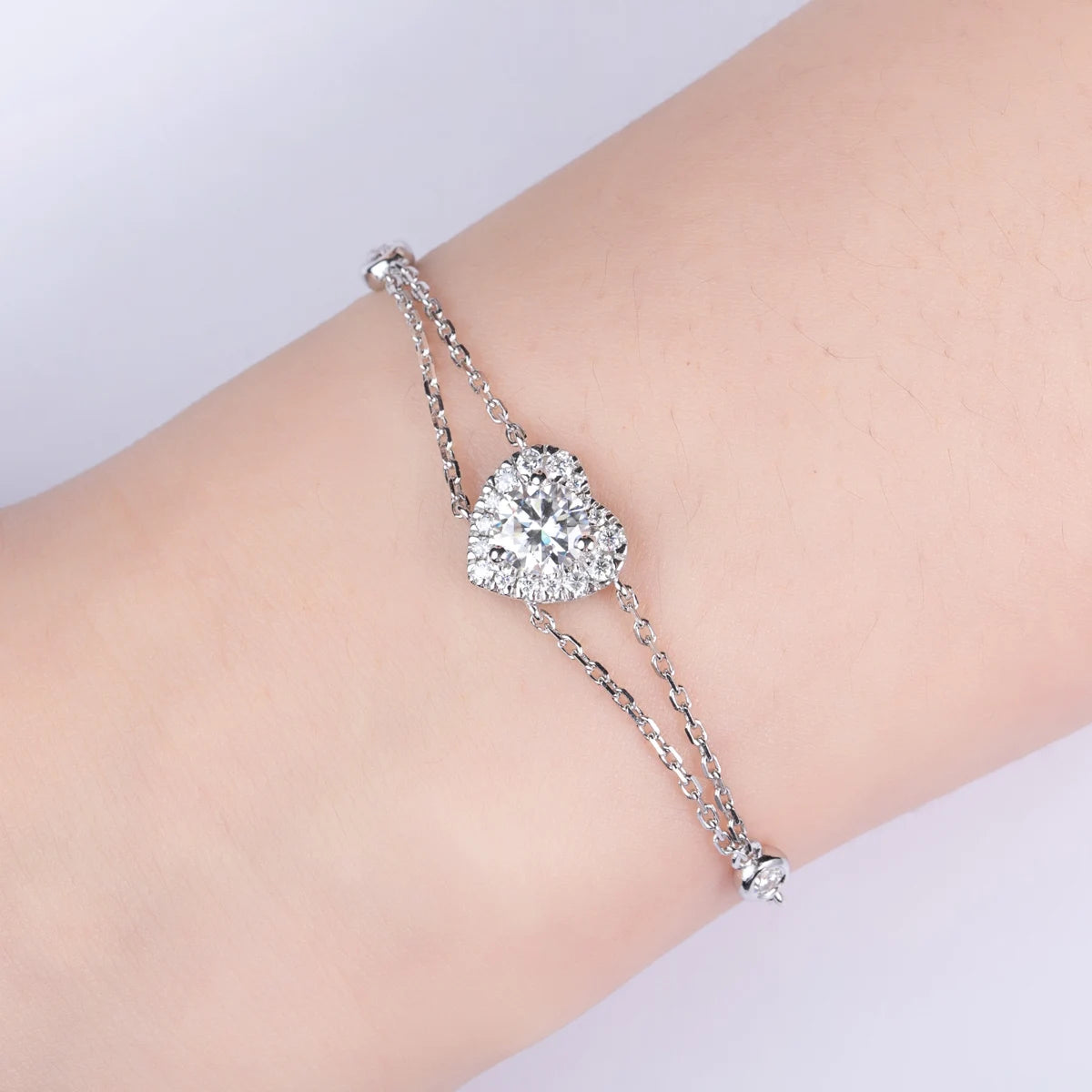 1ct Moissanite Heart Bracelet - 925 Sterling Silver Adjustable