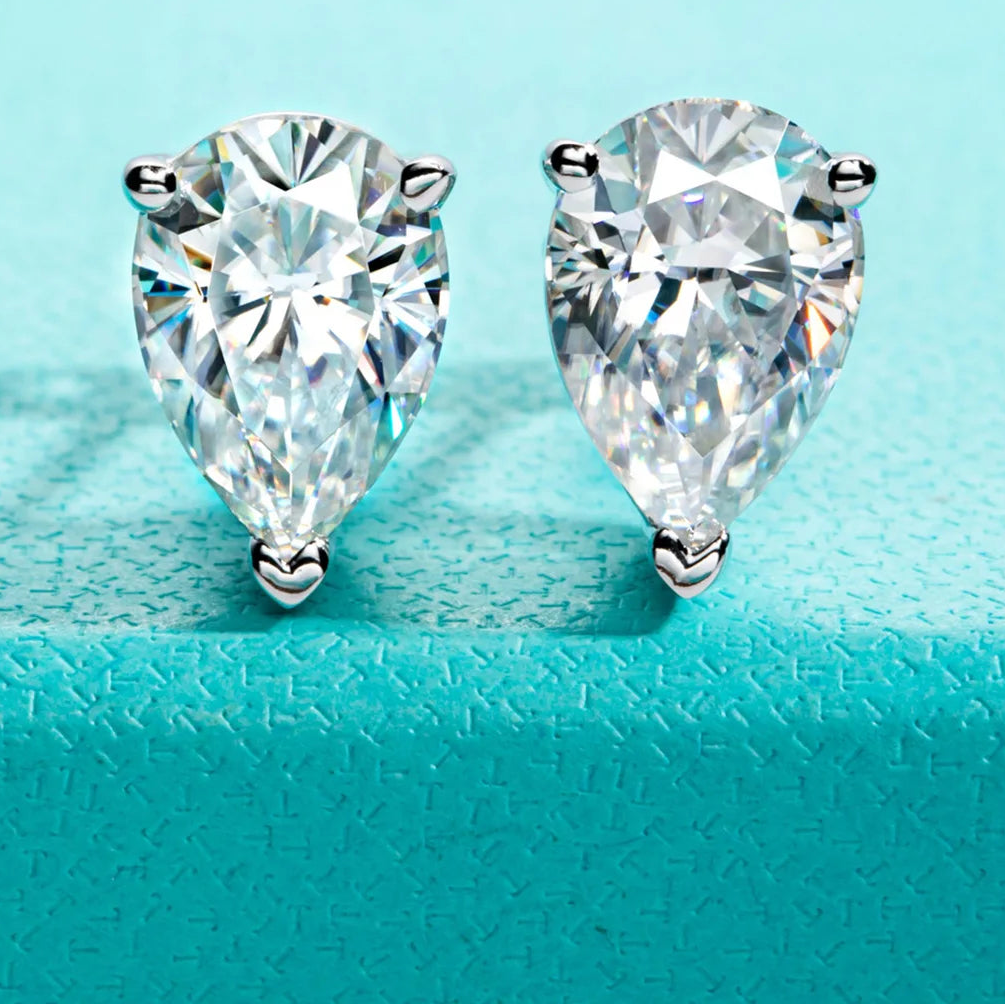 Pear Cut Moissanite Stud Earrings - 10K Gold Post