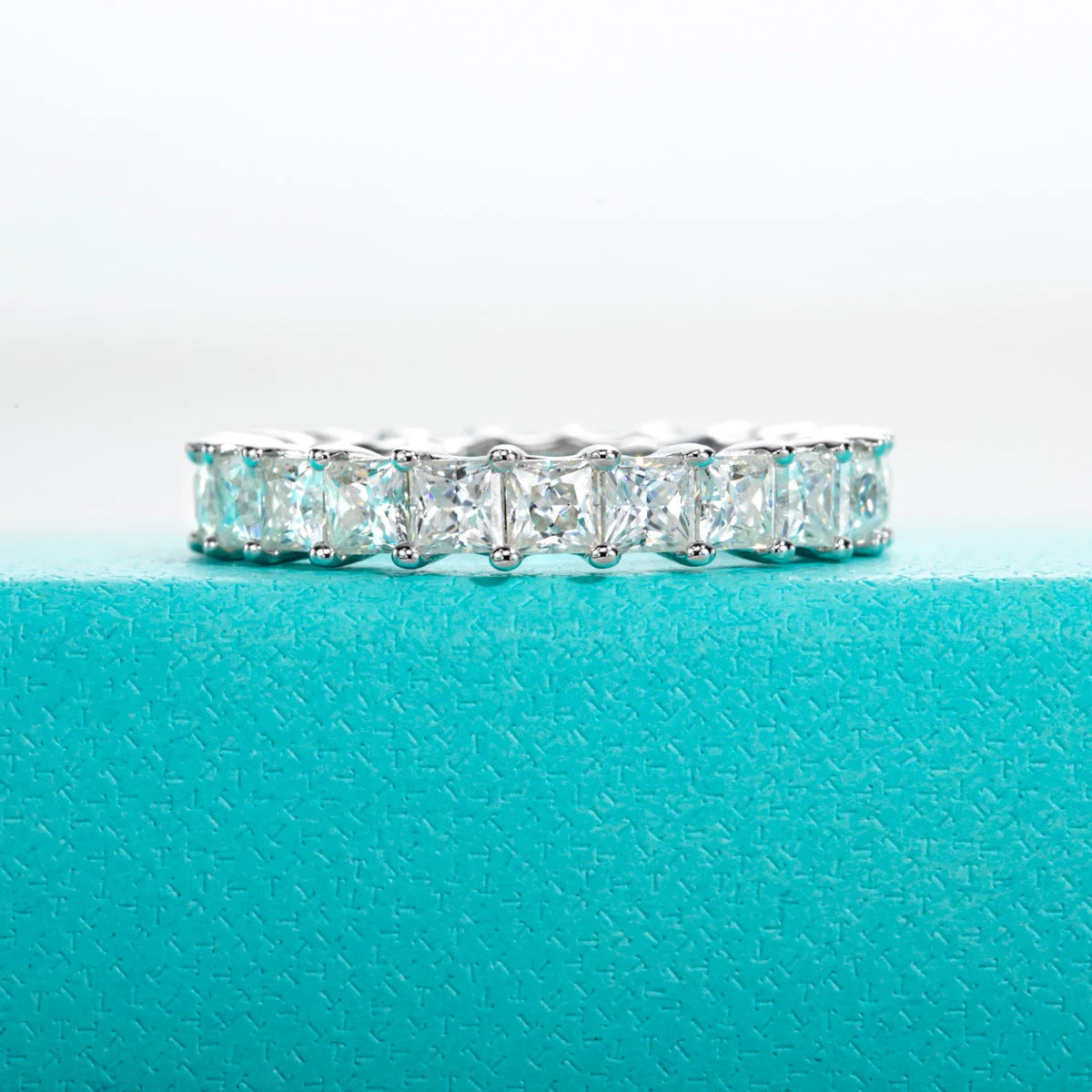 3mm Princess Cut D Color Moissanite Eternity Band - Sterling Silver