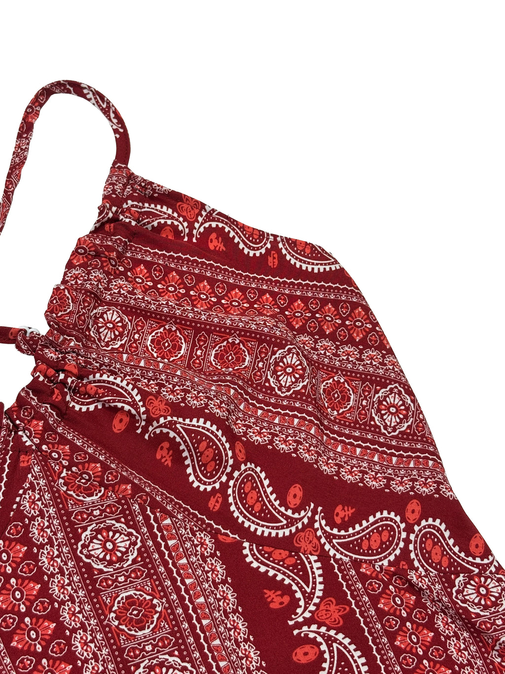Red and white patterned apron on a white background