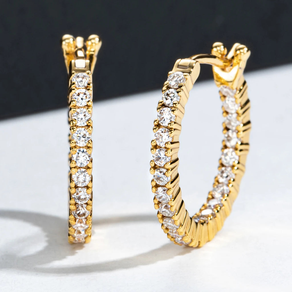 0.66ct D-Color Moissanite Huggie Hoop Earrings - Yellow Gold Plated
