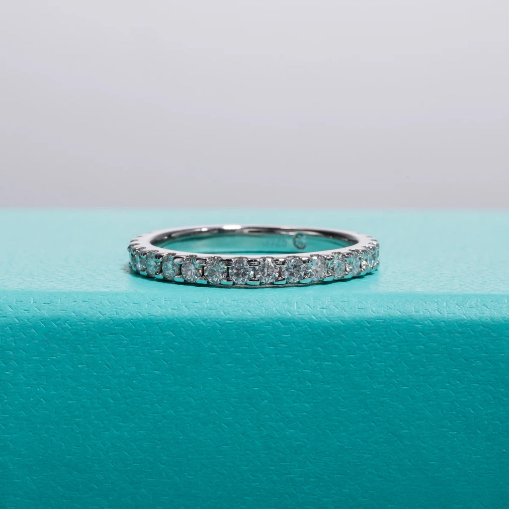 1.9mm Moissanite Delicate Wedding Band - Sterling Silver Stackable Ring