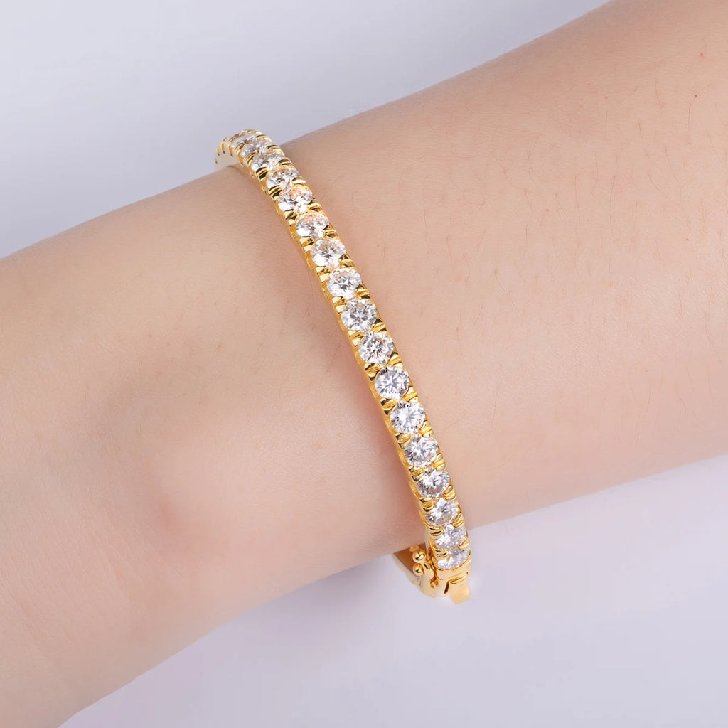 4mm Moissanite Bangle Bracelet - 925 Sterling Silver Yellow Gold Plated