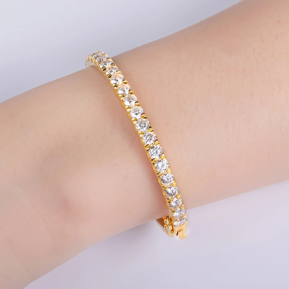 4mm Moissanite Bangle Bracelet - 925 Sterling Silver Yellow Gold Plated