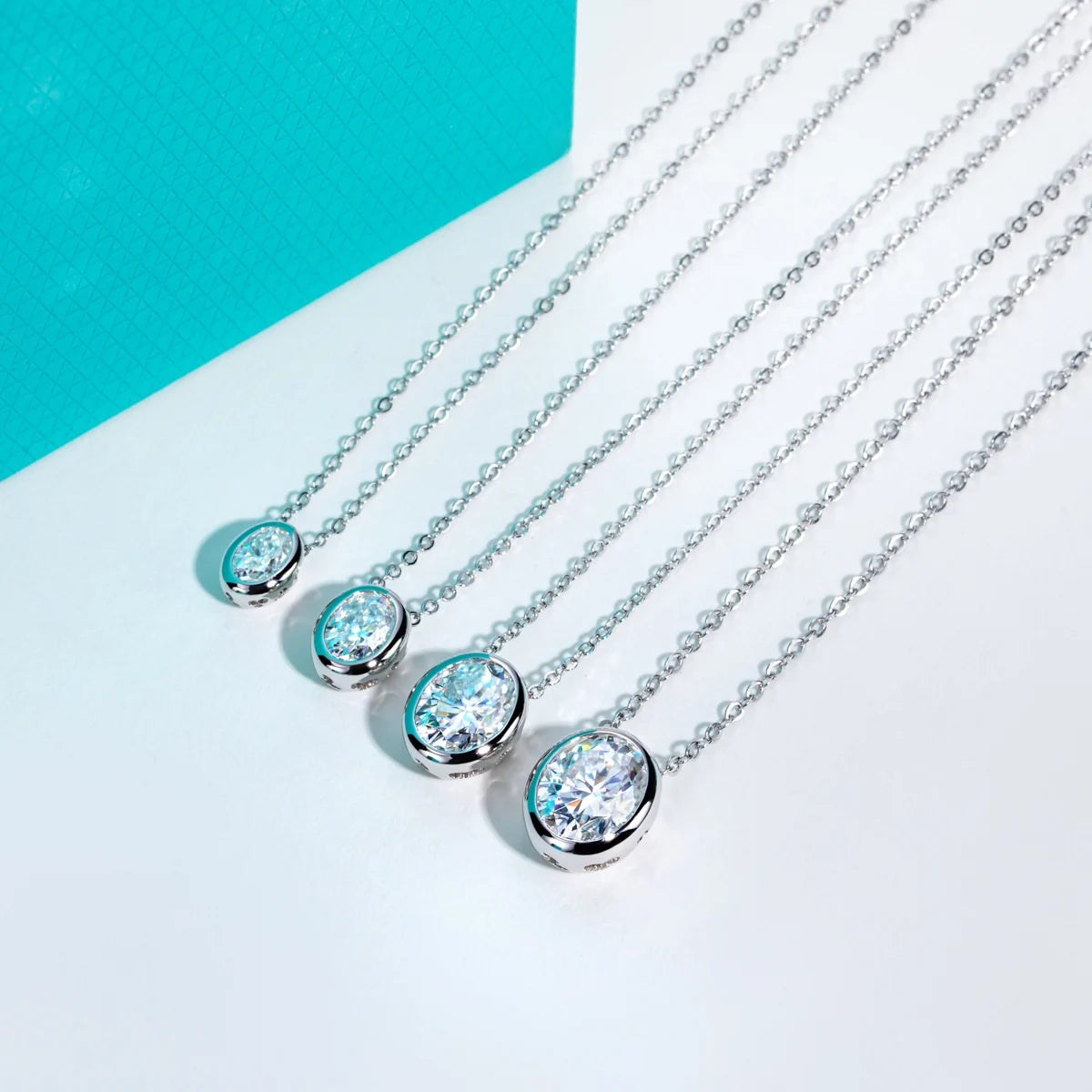 Oval Cut Moissanite Bezel Pendant Necklace - 18K Gold Plated 925 Sterling Silver D Color