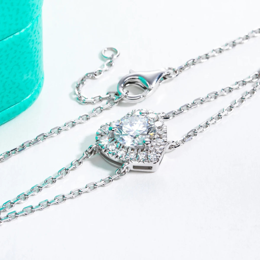 1ct Moissanite Heart Bracelet - 925 Sterling Silver Adjustable