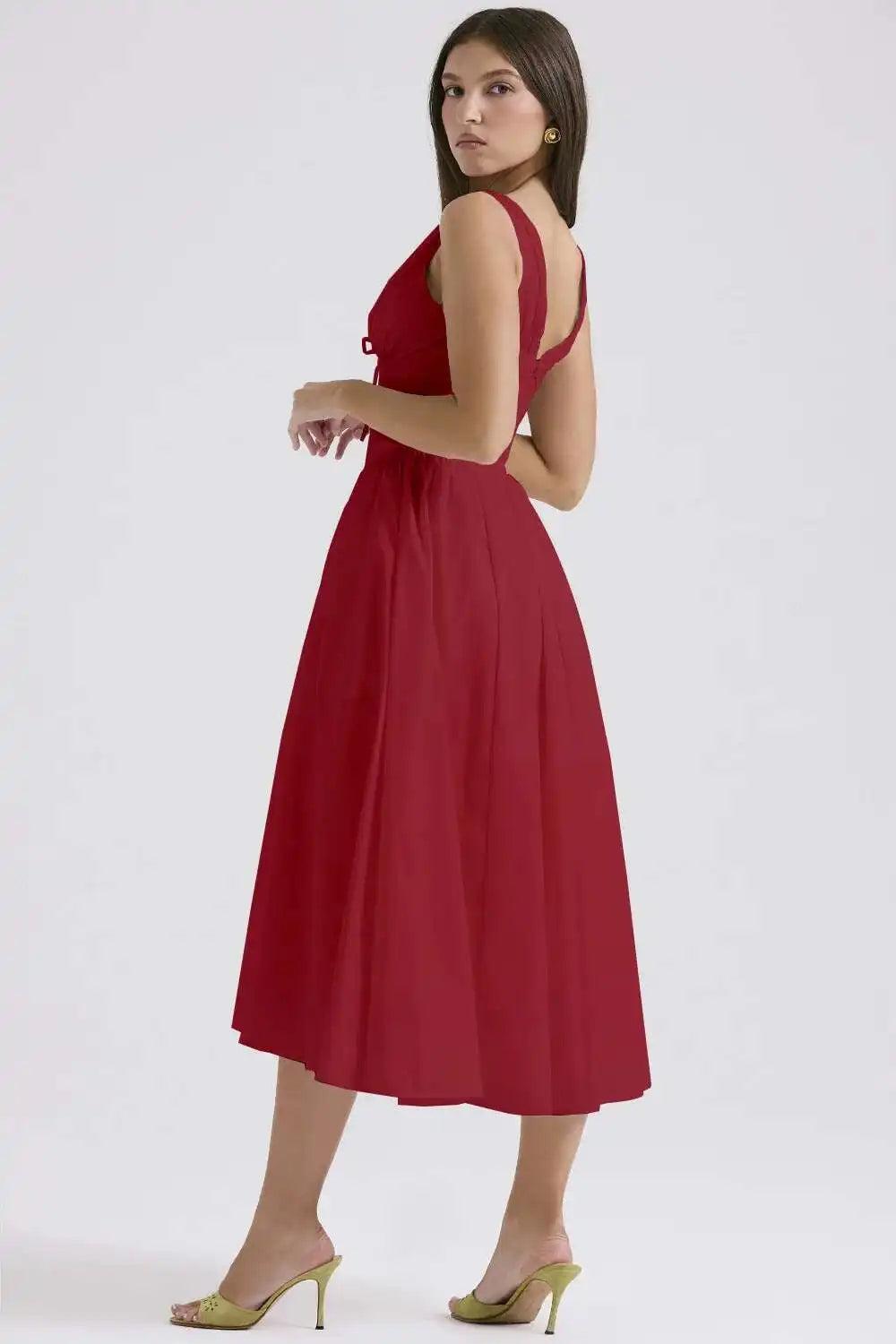 Floral Print Wrap Midi Dress - Spaghetti Strap A-Line - Cottagecore Style