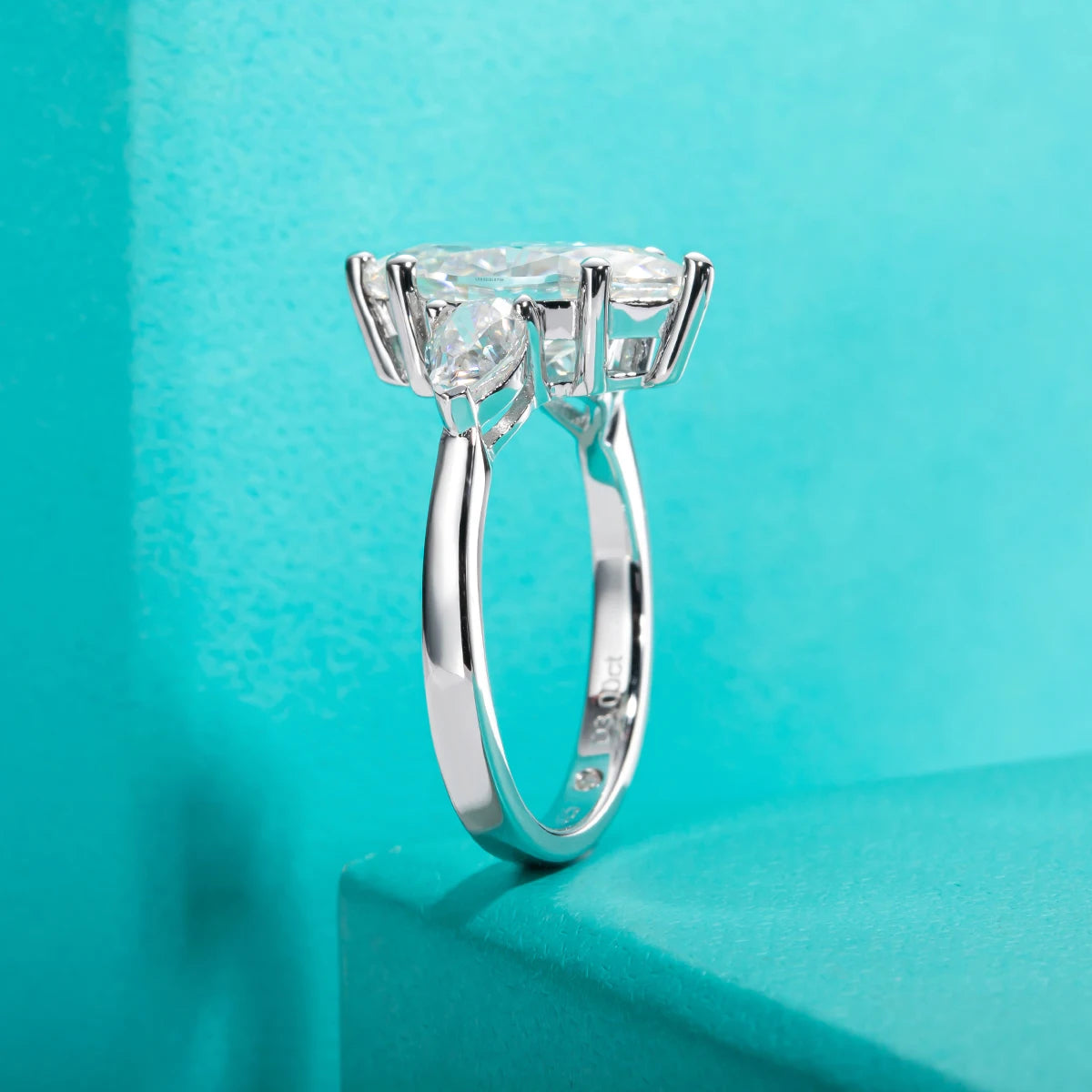 4ct Marquise Cut D-Color Moissanite Three Stone Engagement Ring - 925 Sterling Silver