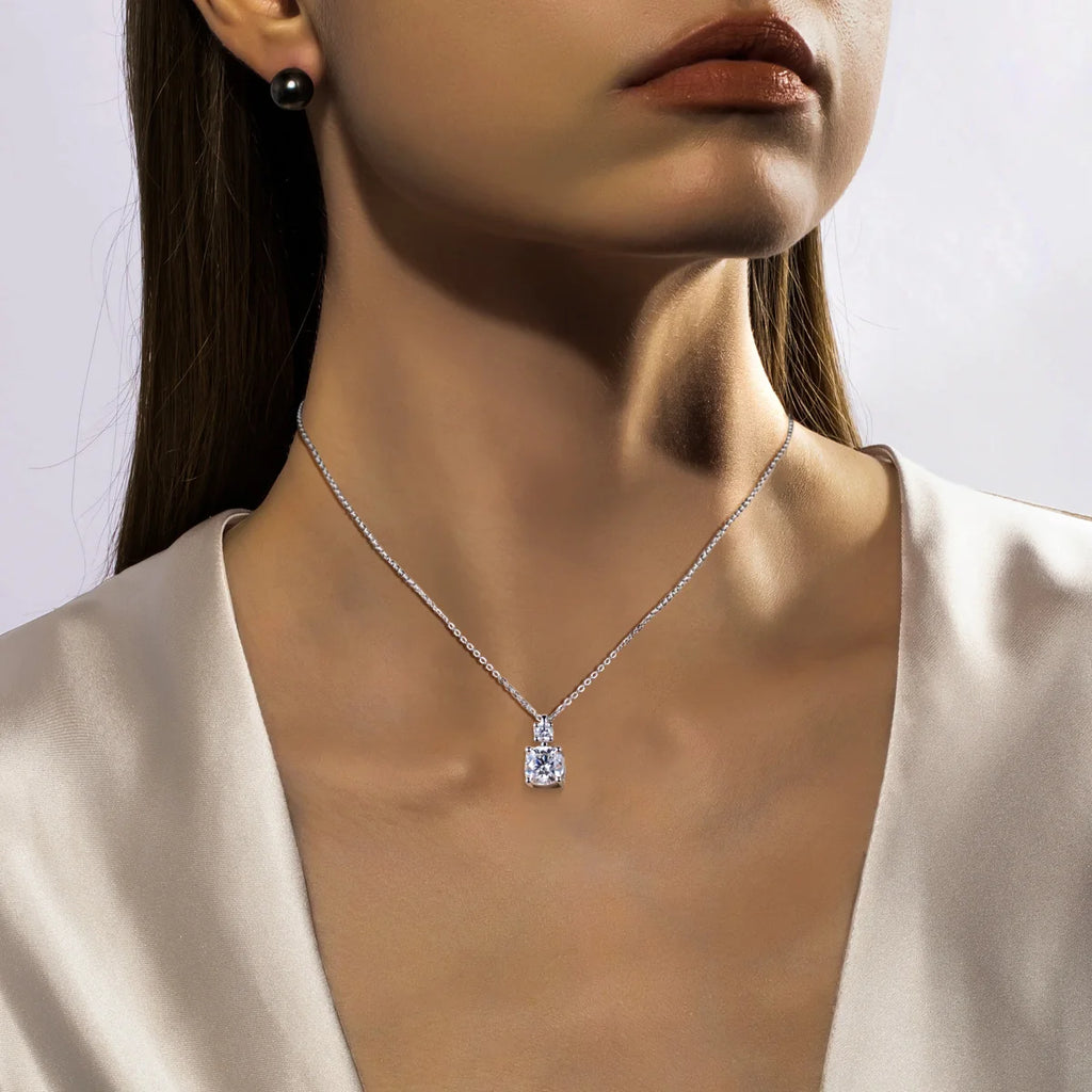 Cushion Cut Moissanite Pendant Necklace - 925 Sterling Silver D Color
