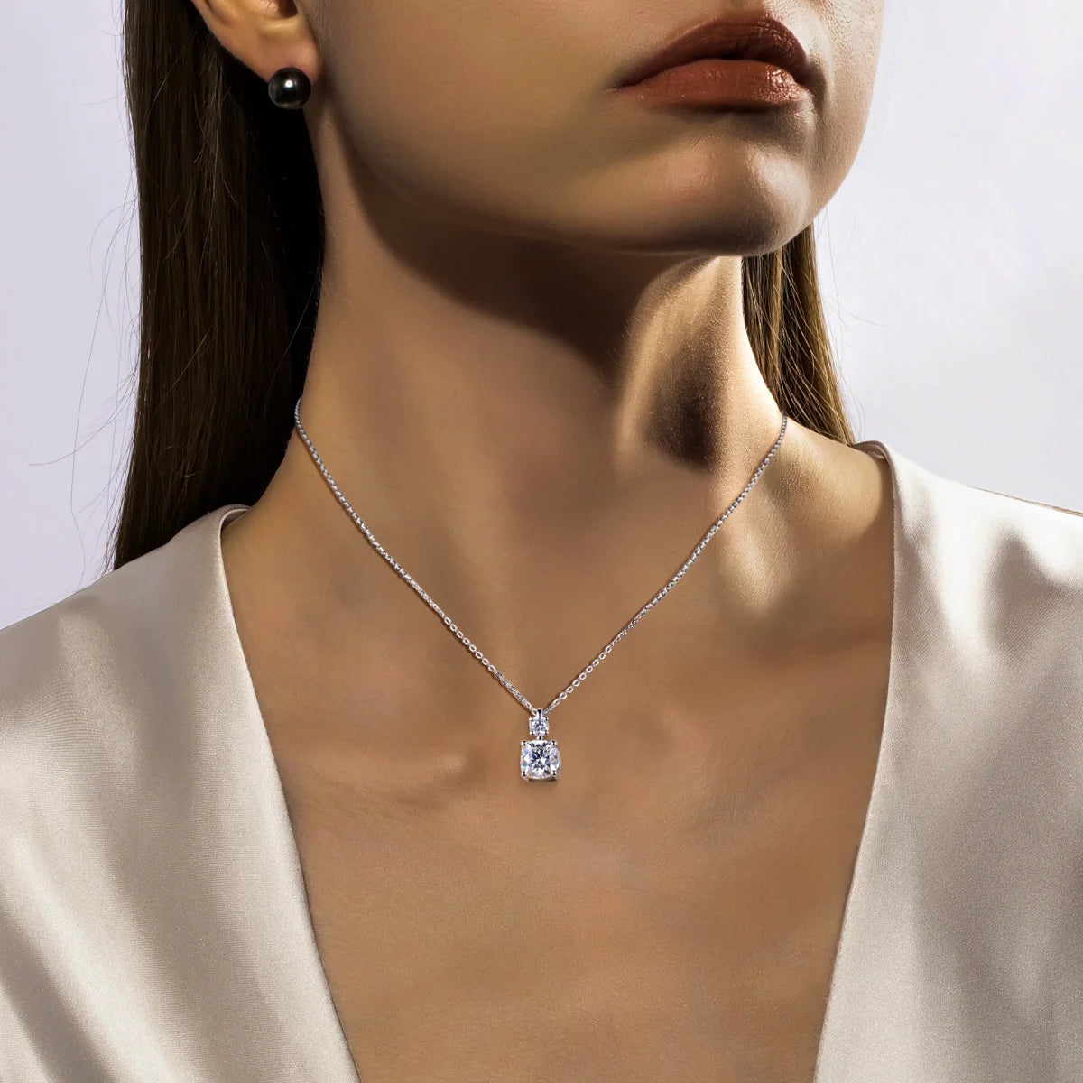 Cushion Cut Moissanite Pendant Necklace - 925 Sterling Silver D Color