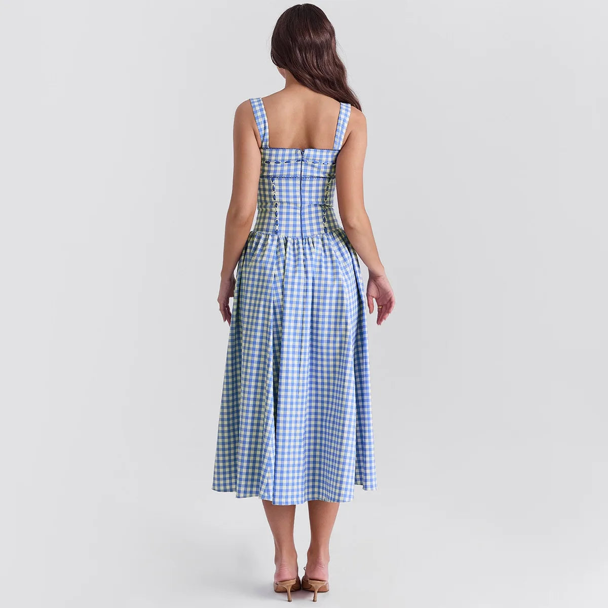 Plaid Spaghetti Strap Maxi Dress with Pockets - Cottagecore Style