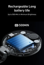 Battery pack with charging interface on a black background, highlighting rechargeable long battery life.