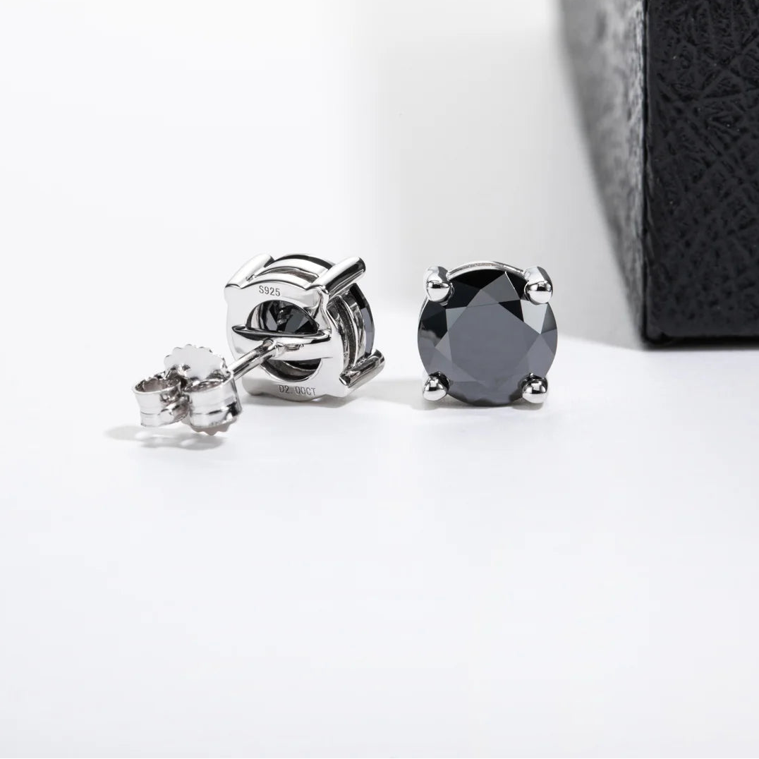 Black Moissanite Stud Earrings - 925 Sterling Silver
