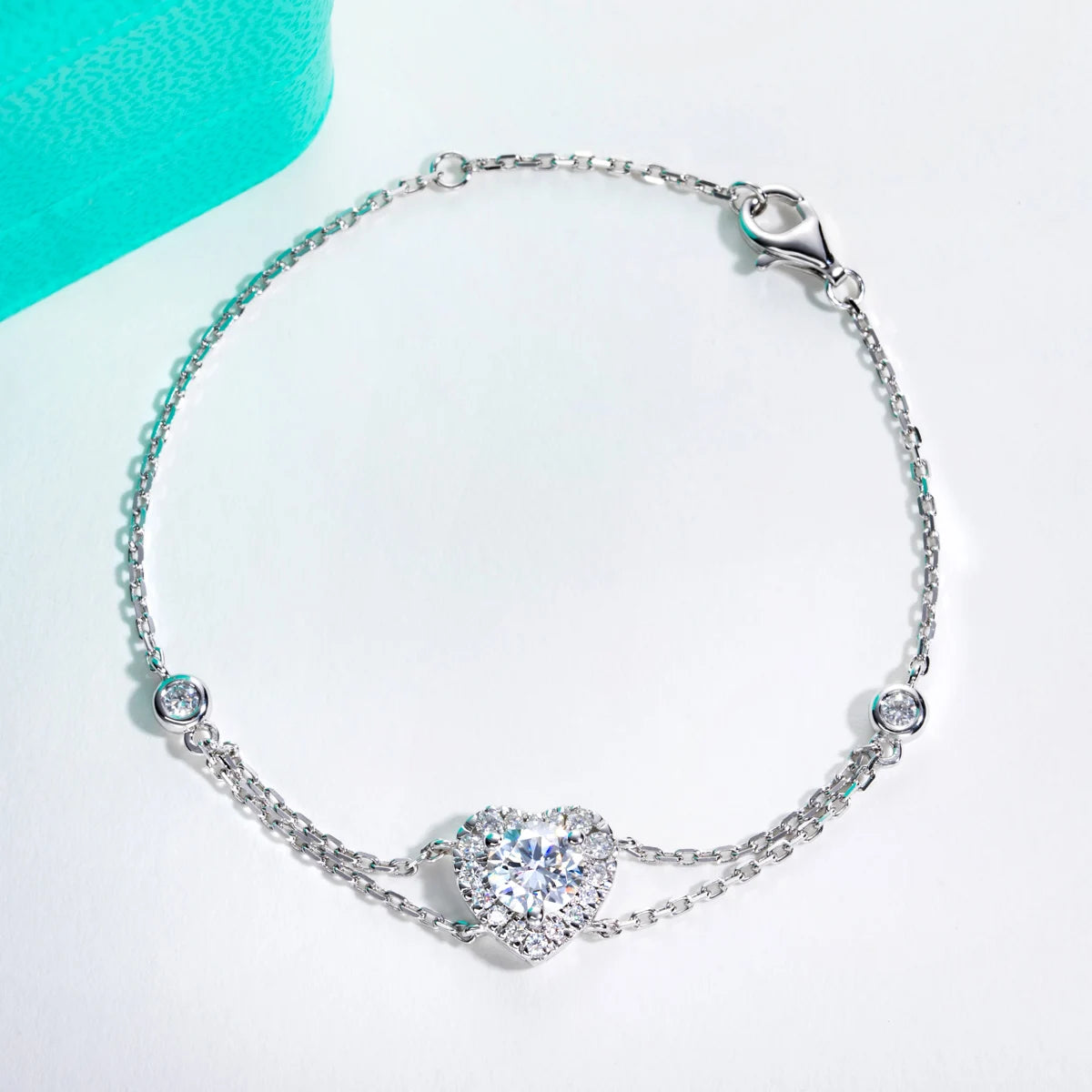 1ct Moissanite Heart Bracelet - 925 Sterling Silver Adjustable