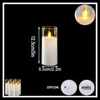 White candle with dimensions and switch illustration on a black background