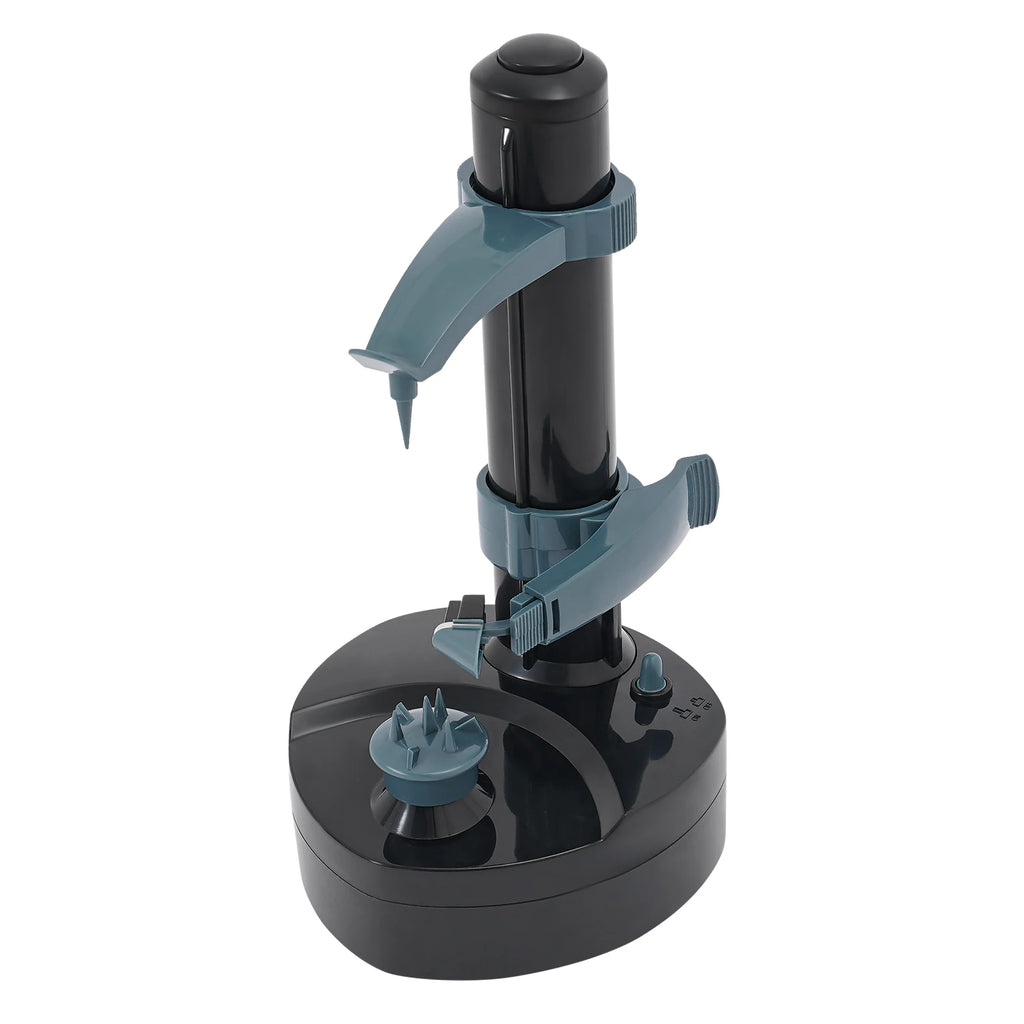 Black and gray adjustable stand with multiple attachments on a white background