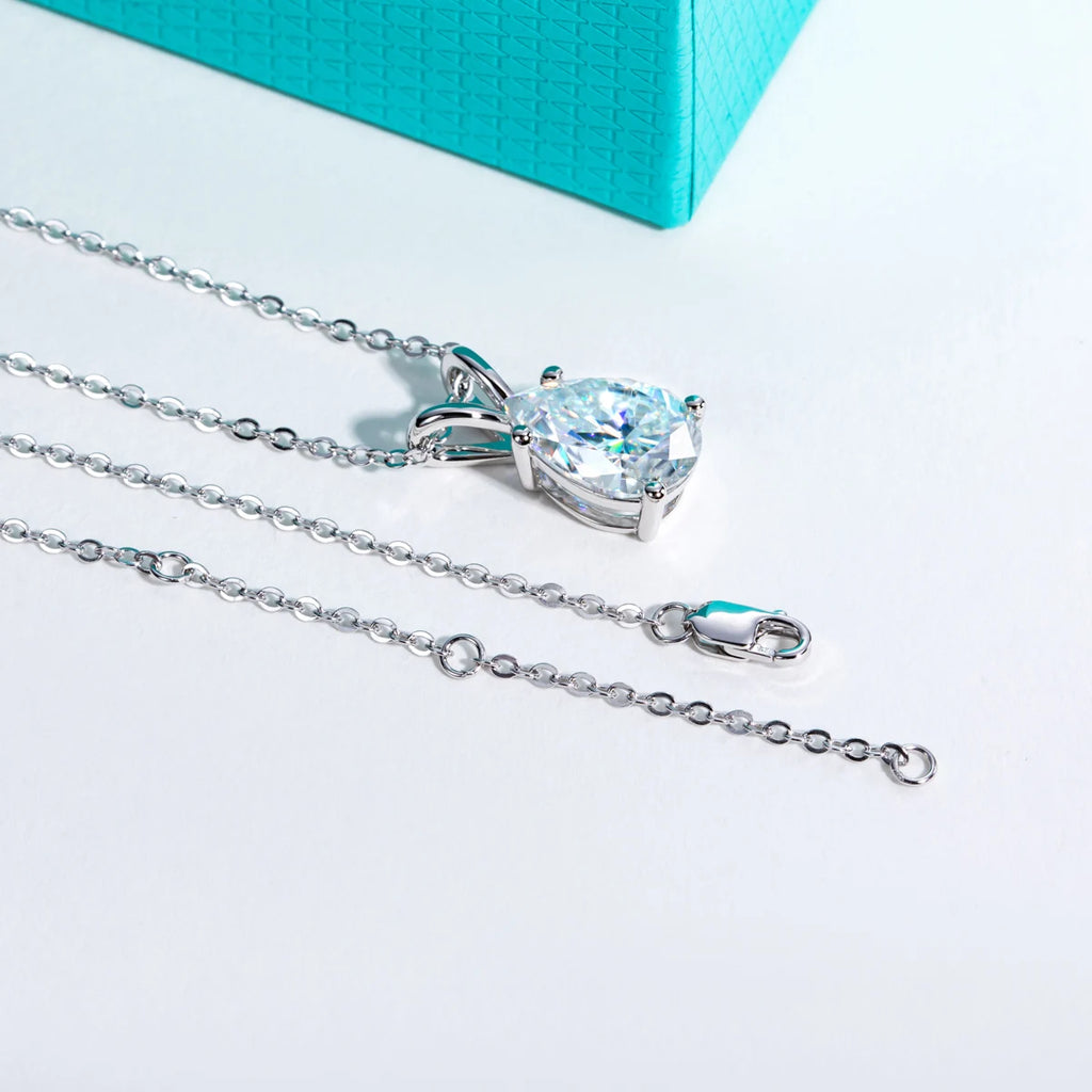 Pear Cut Moissanite Pendant Necklace - 925 Sterling Silver D Color