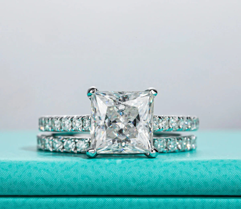 3ct Princess Cut D-Color Moissanite Bridal Ring Set - 925 Sterling Silver