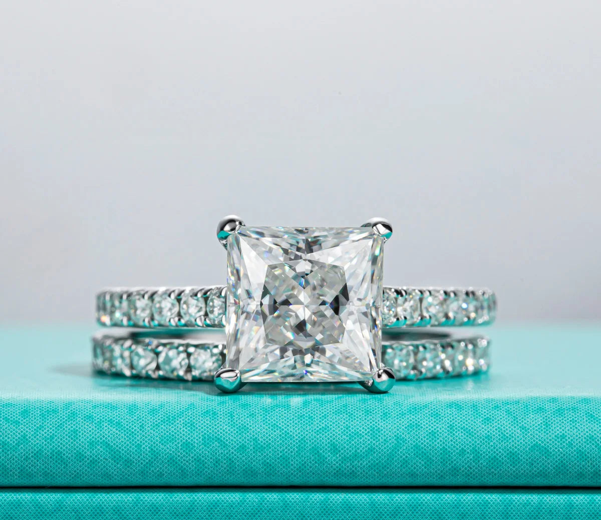 3ct Princess Cut D-Color Moissanite Bridal Ring Set - 925 Sterling Silver