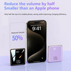 Smartphone with smaller size compared to an Apple phone, showing charging efficiency and volume reduction.