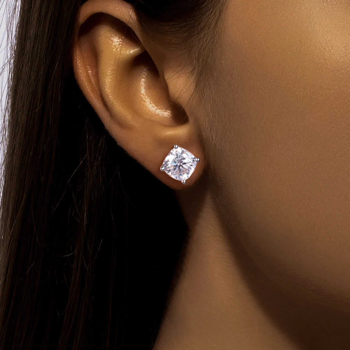 Cushion Cut D-Color VVS1 Moissanite Stud Earrings - 925 Sterling Silver