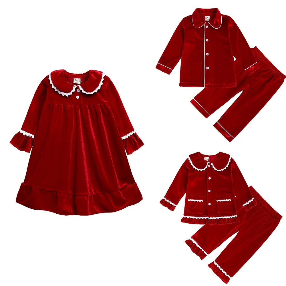 Kids Velvet Christmas Robe Pajamas – Family Matching Winter Sleepwear