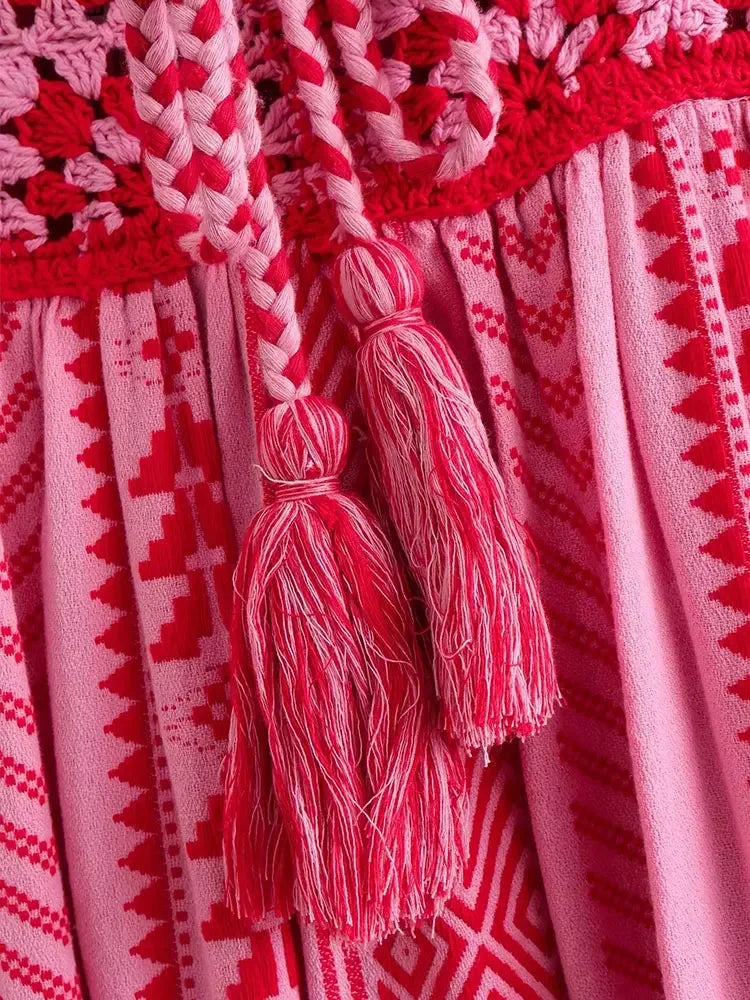 Bohemian Knitted Midi Dress - Vintage Strap Splice Dress for Women