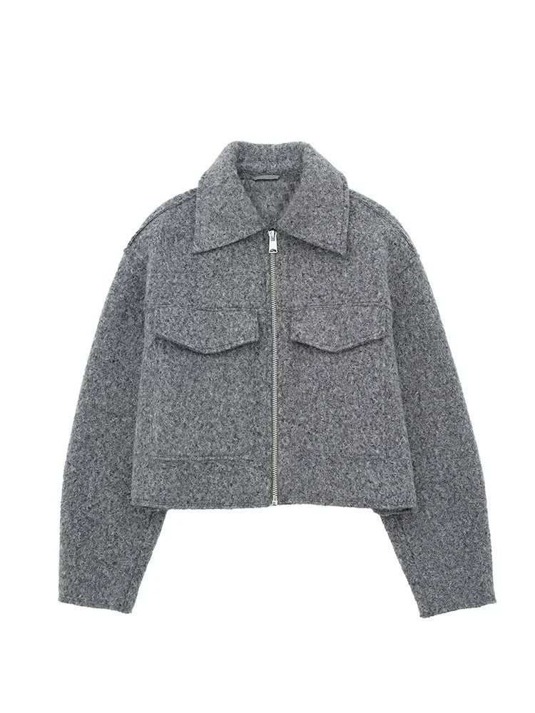 Gray jacket with a collar on a white background