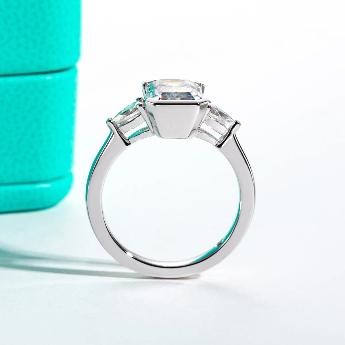 3.6ct Emerald Cut D-Color Moissanite Three Stone Engagement Ring - 925 Sterling Silver