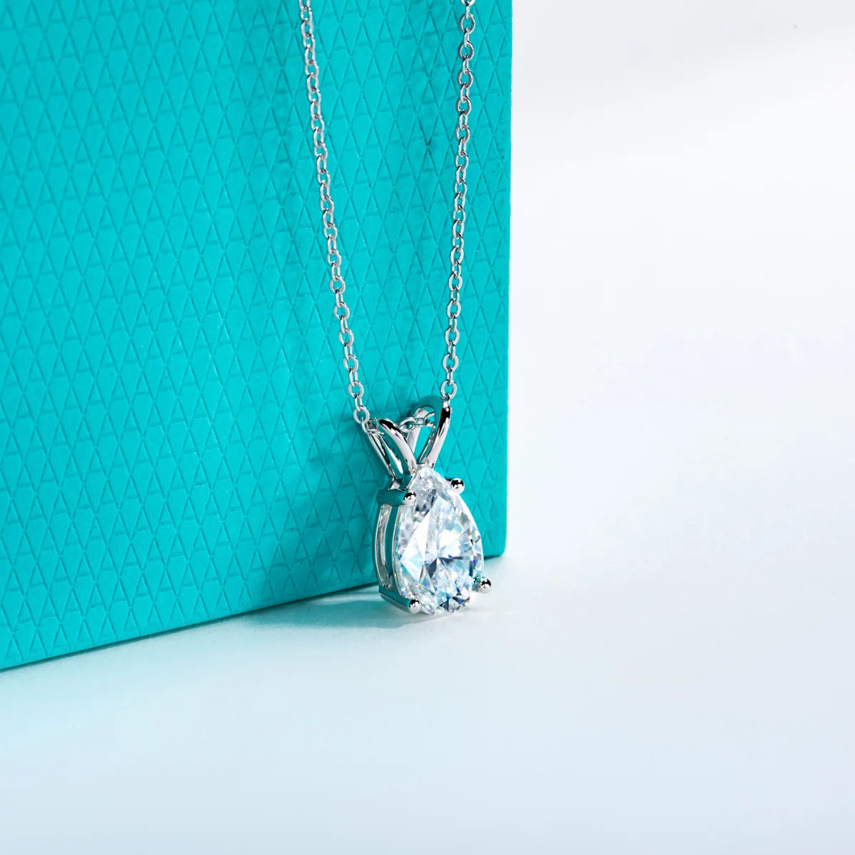 Pear Cut Moissanite Pendant Necklace - 925 Sterling Silver D Color