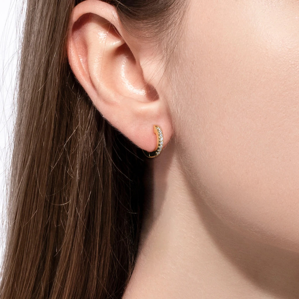 1.5mm D-Color Moissanite Huggie Hoop Earrings - Yellow Gold Plated