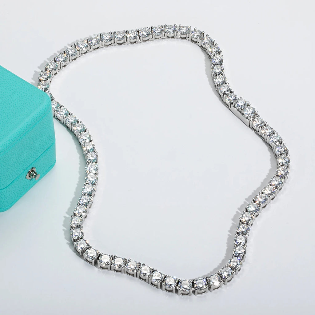 Moissanite Tennis Necklace 6.5mm 66cttw D-Color - 925 Sterling Silver 18K Gold Plated