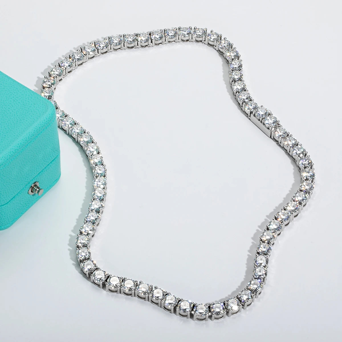 Moissanite Tennis Necklace 6.5mm 66cttw D-Color - 925 Sterling Silver 18K Gold Plated