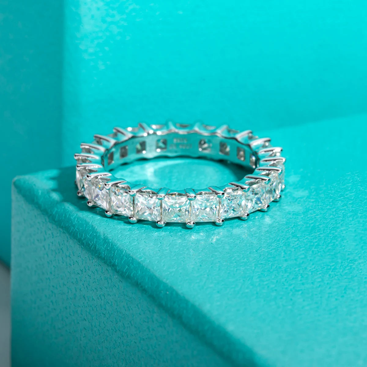 3mm Princess Cut D Color Moissanite Eternity Band - Sterling Silver