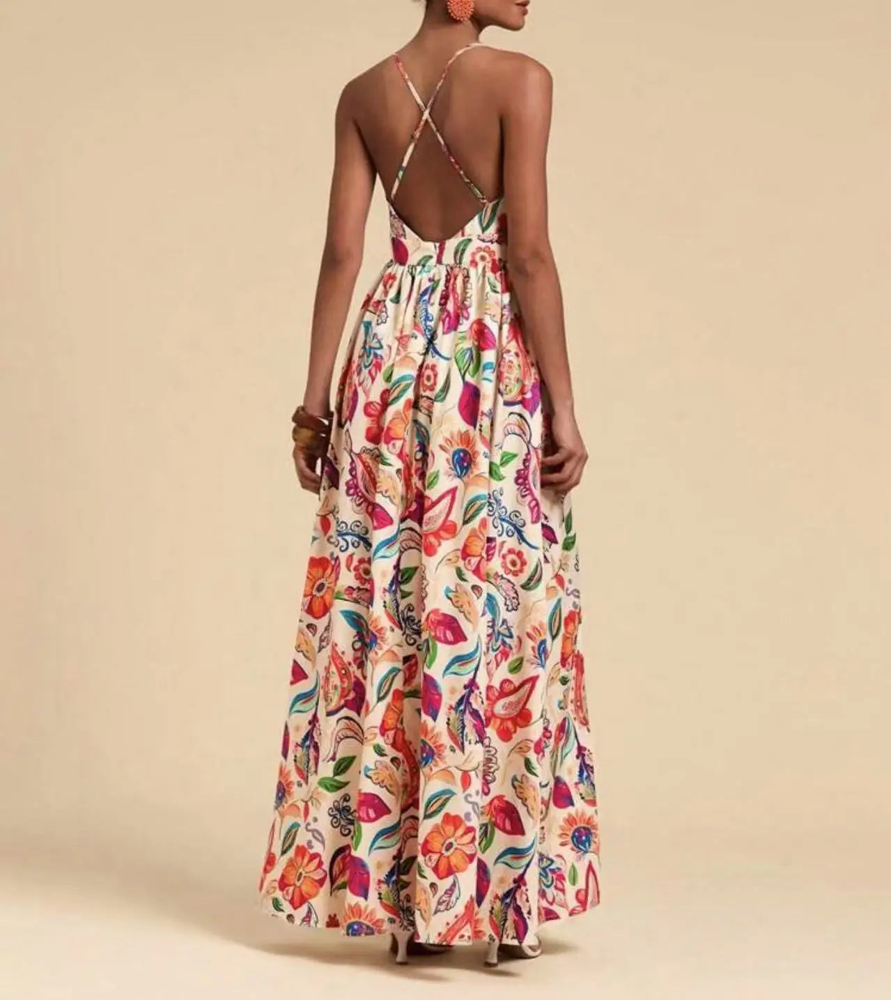 Printed Halter Maxi Dress Set - Bold V-Neck Summer Dress