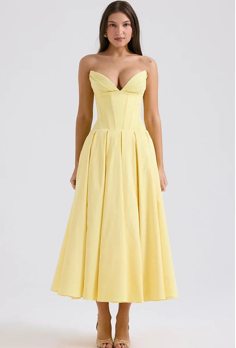 Strapless Corset Midi Dress - Cottagecore Style (Colorful)