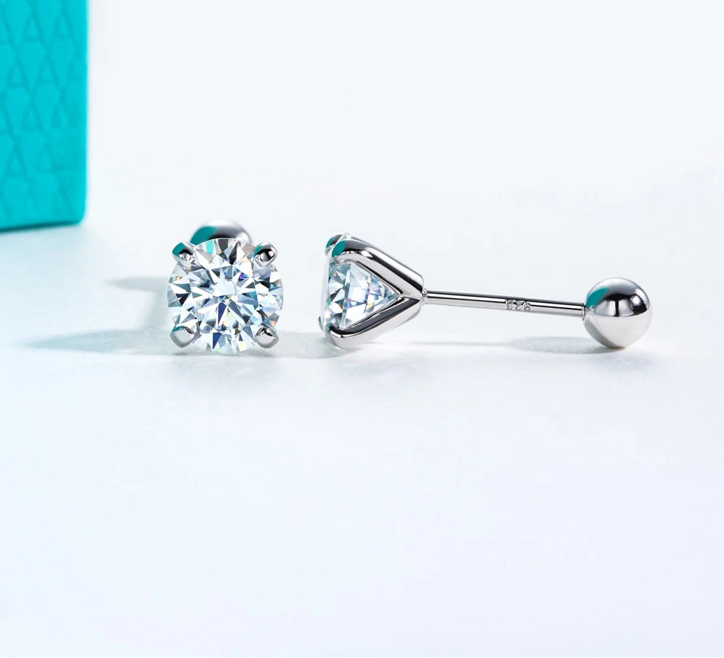 1ct D-Color Moissanite Stud Earrings - 925 Silver 18K Gold Plated