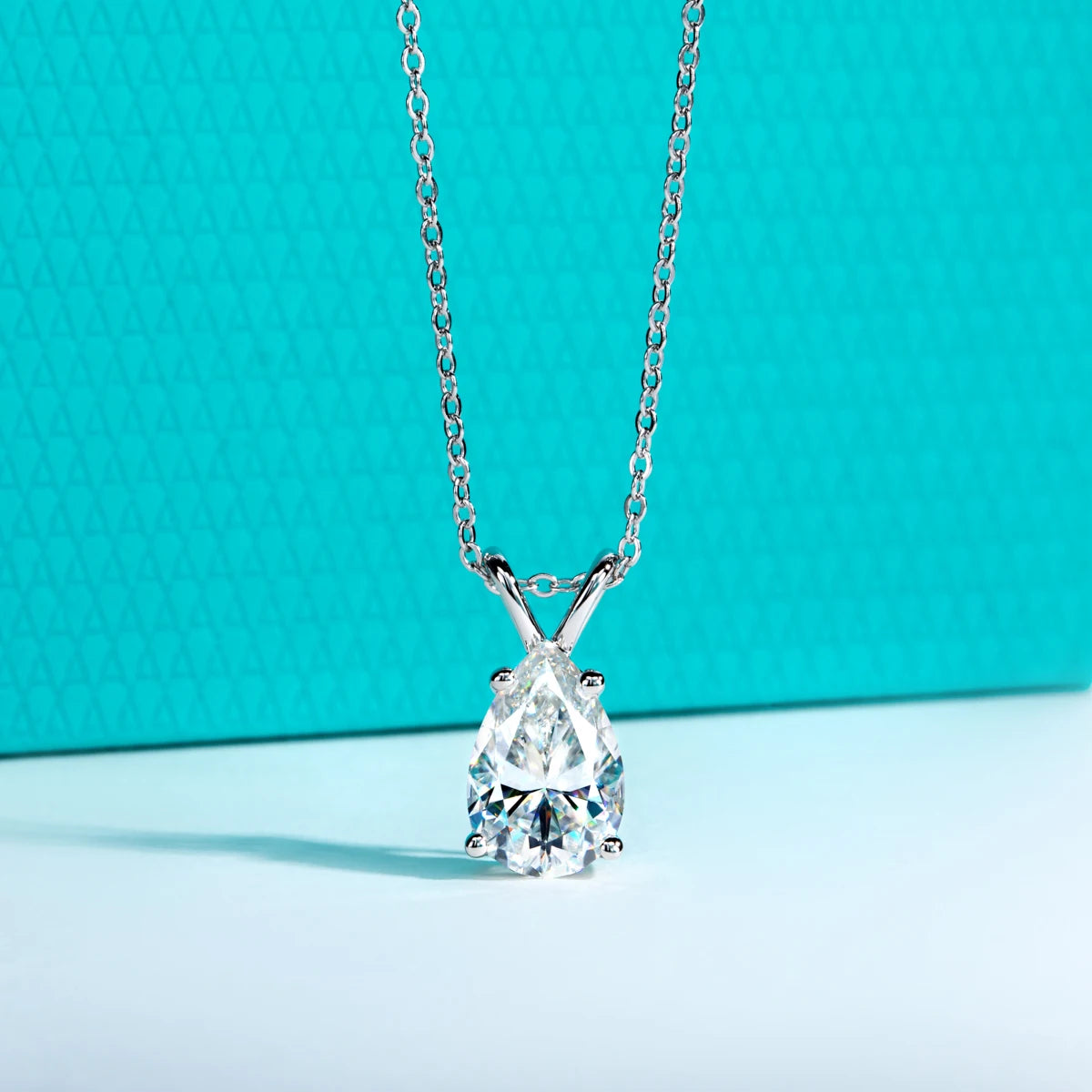Pear Cut Moissanite Pendant Necklace - 925 Sterling Silver D Color
