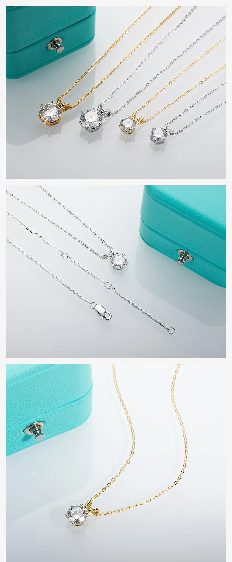 Moissanite Pendant Necklace - 18K Gold Plated D Color Diamond Necklace