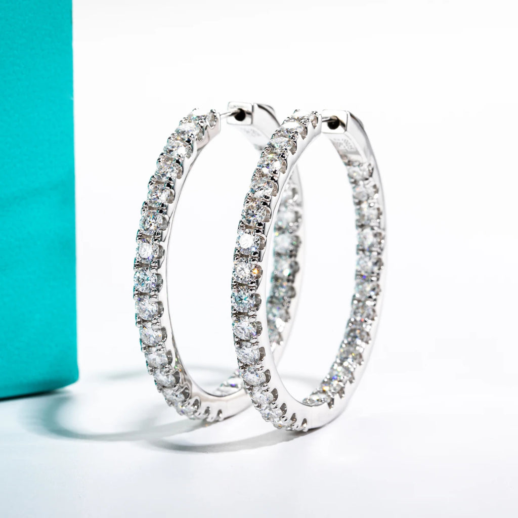 3mm D-Color Moissanite Big Hoop Earrings 5.6cttw - 925 Sterling Silver