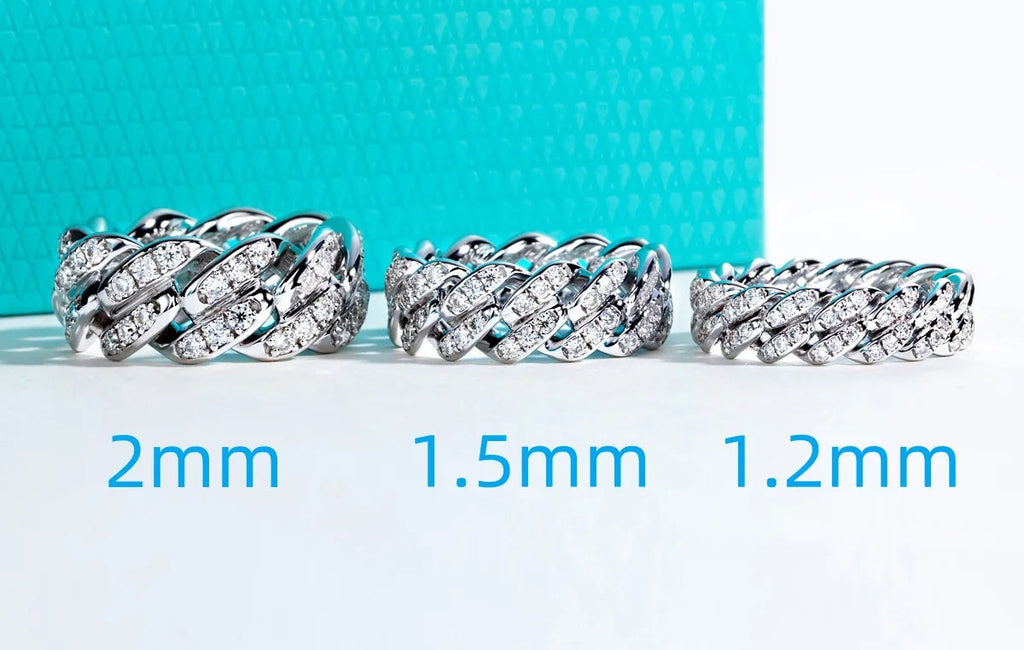 Moissanite Cuban Link Eternity Band - 925 Sterling Silver Unisex Wedding Ring