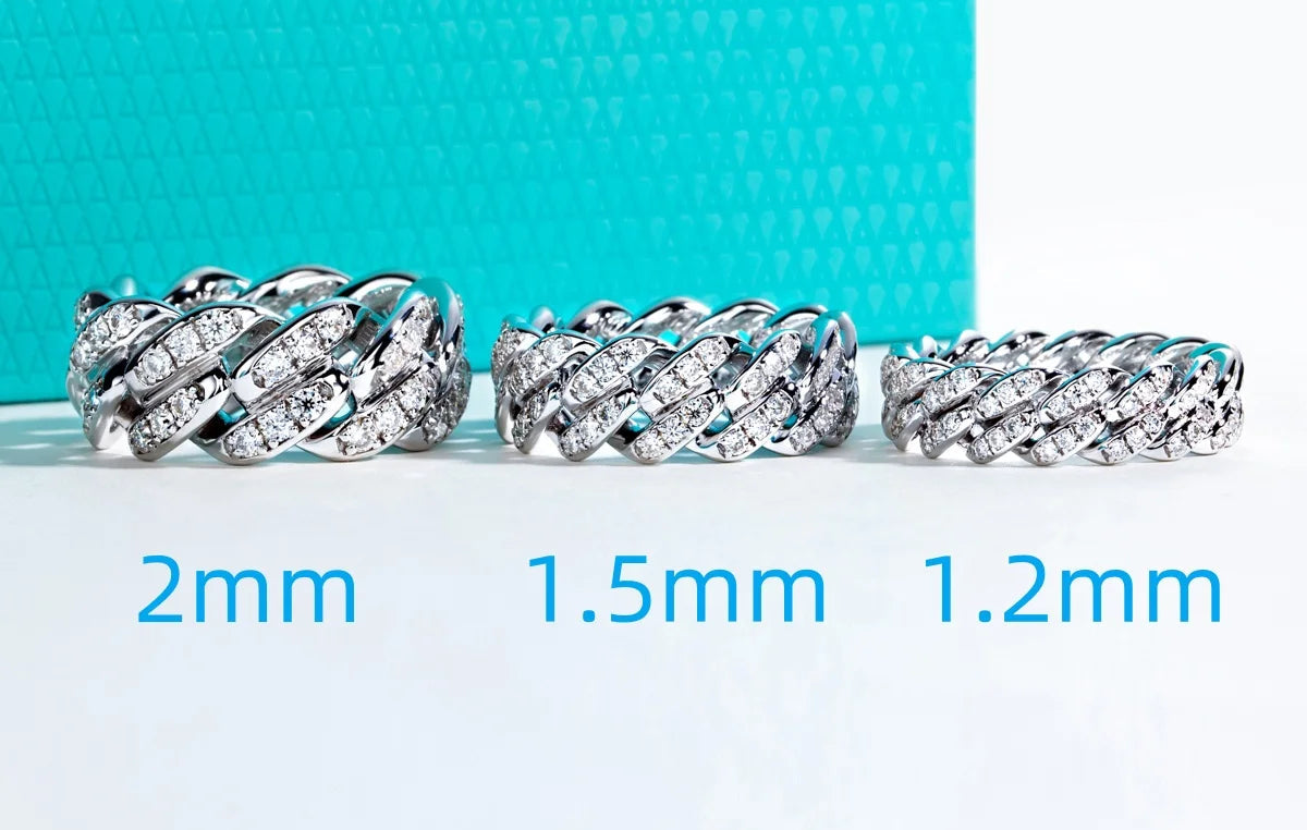 Moissanite Cuban Link Eternity Band - 925 Sterling Silver Unisex Wedding Ring