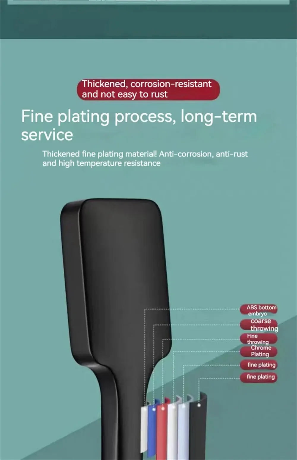 Black spatula with text on a teal background about material properties