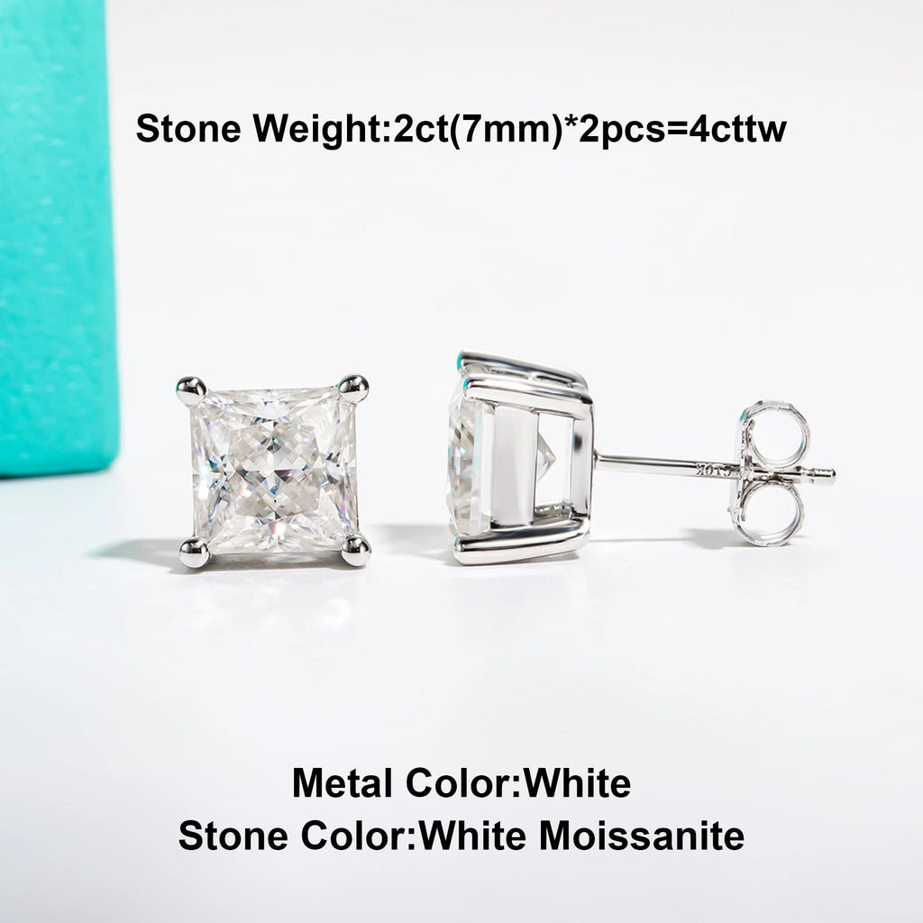 Princess Cut Moissanite Stud Earrings - 10K Gold Post