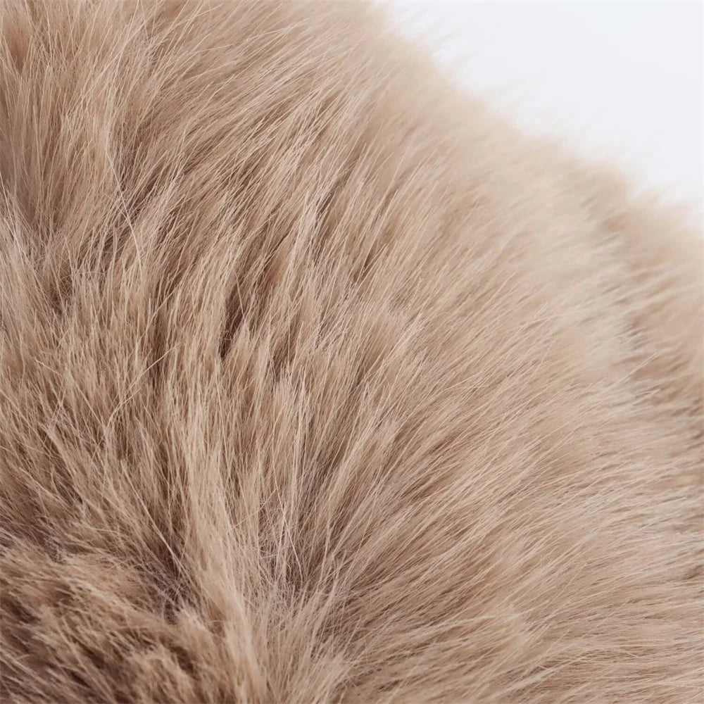 Close-up of fluffy beige fur texture