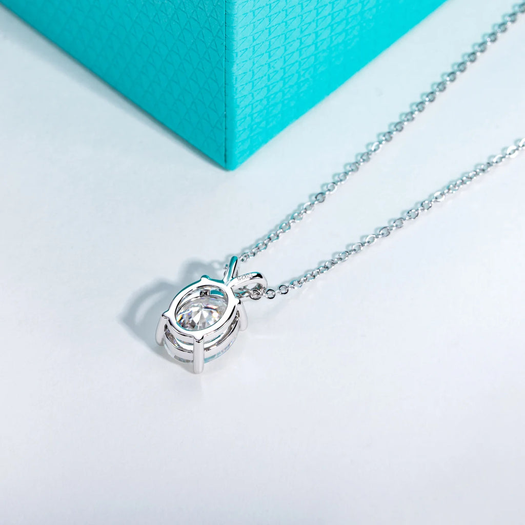 Oval Cut Moissanite Pendant Necklace - 925 Sterling Silver D Color